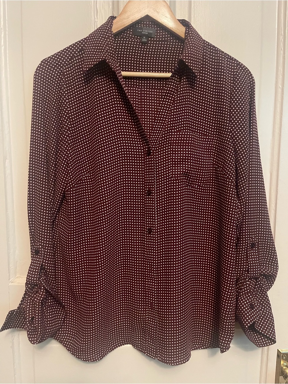 The Limited Women's Burgundy Dot Button-Up Blouse-M - Picture 2 of 14
